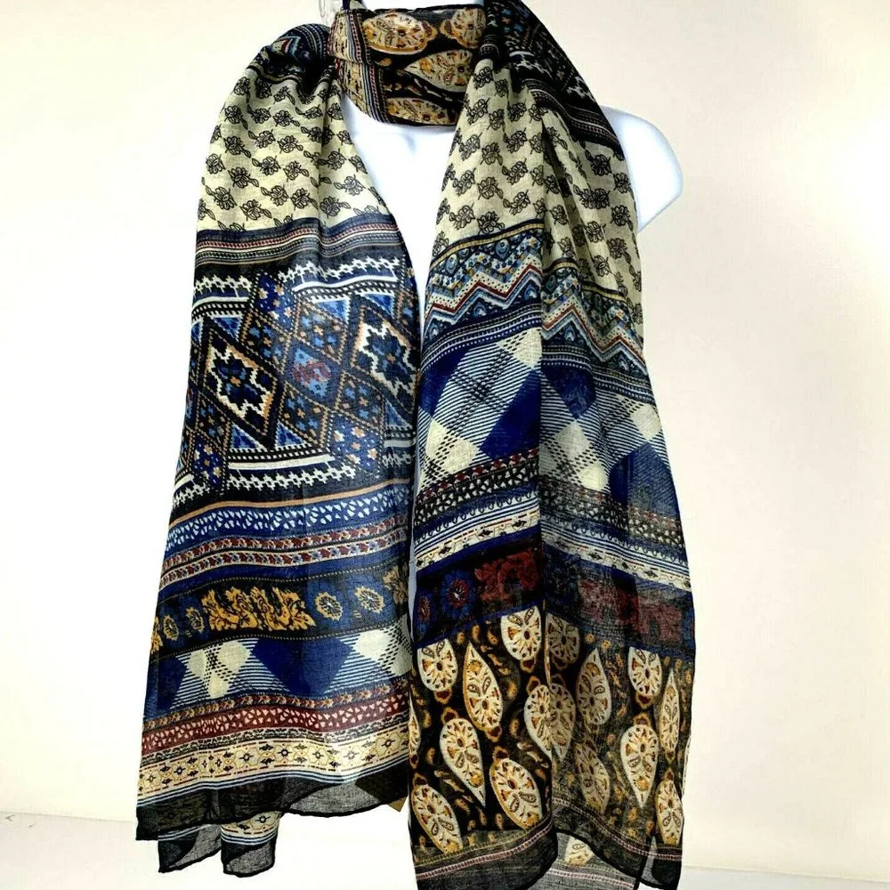 Gold Coast Womens Soft & Sheer Multi Pattern Lightweight Scarf SH3 Navy 70